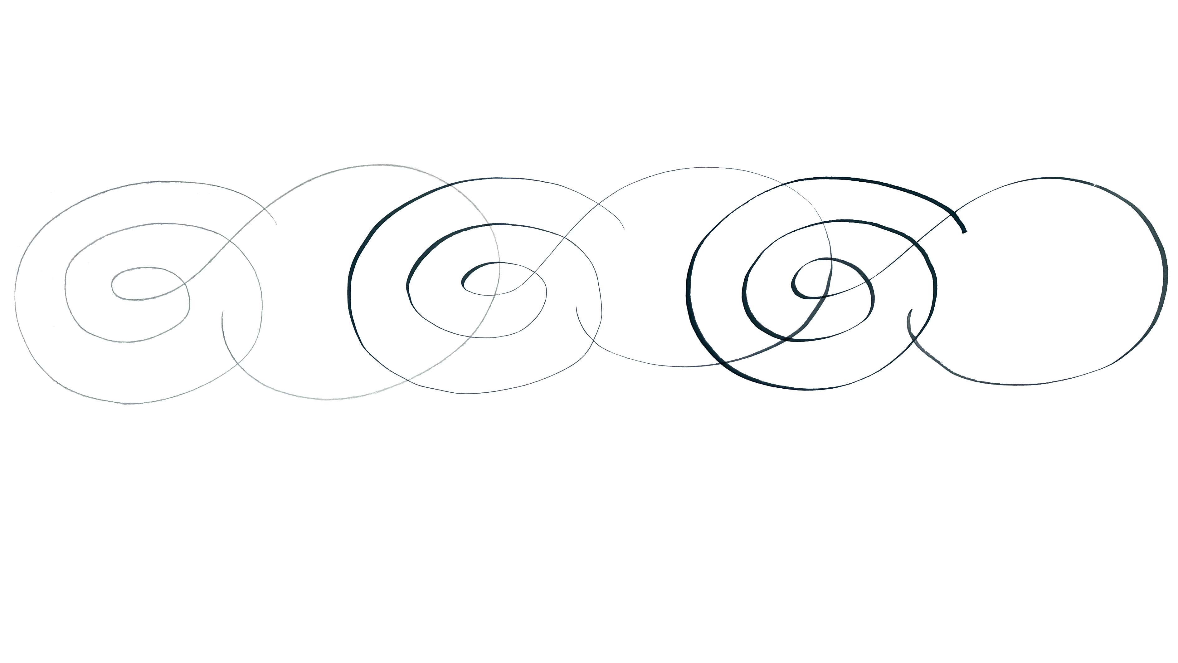 Flourished oval chain in pencil, pointed pen, and broadedge.