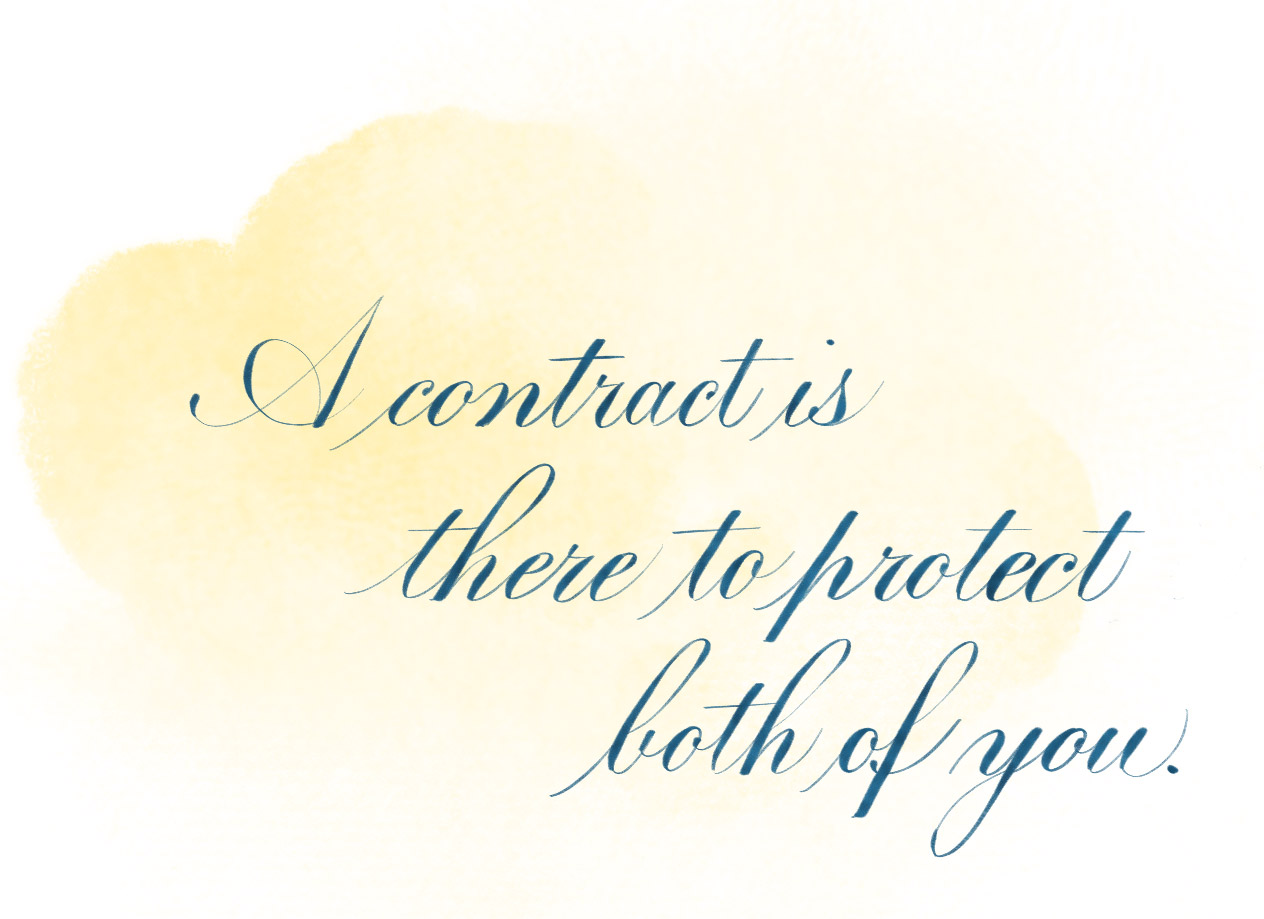 calligraphy pull quote "A contract is there to protect both of you." by Katie Leavens
