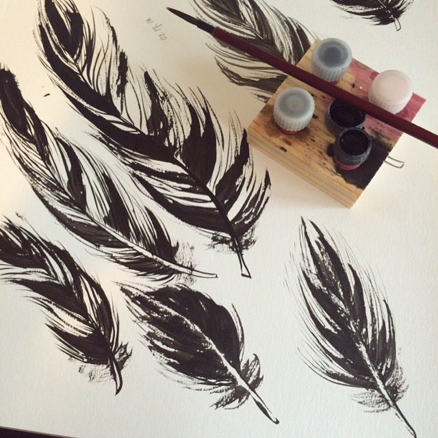 Ink paintings of feathers