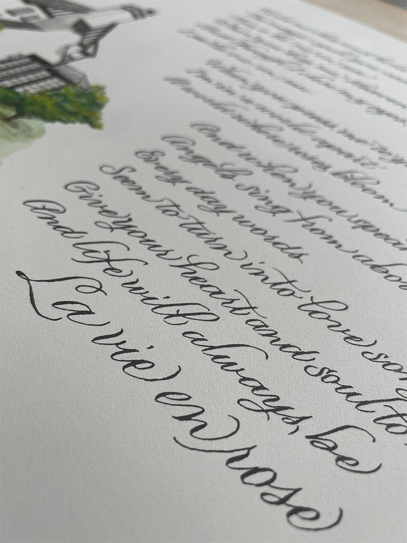 Detail of Lettering in Modern Copperplate calligraphy by Katie Leavens
