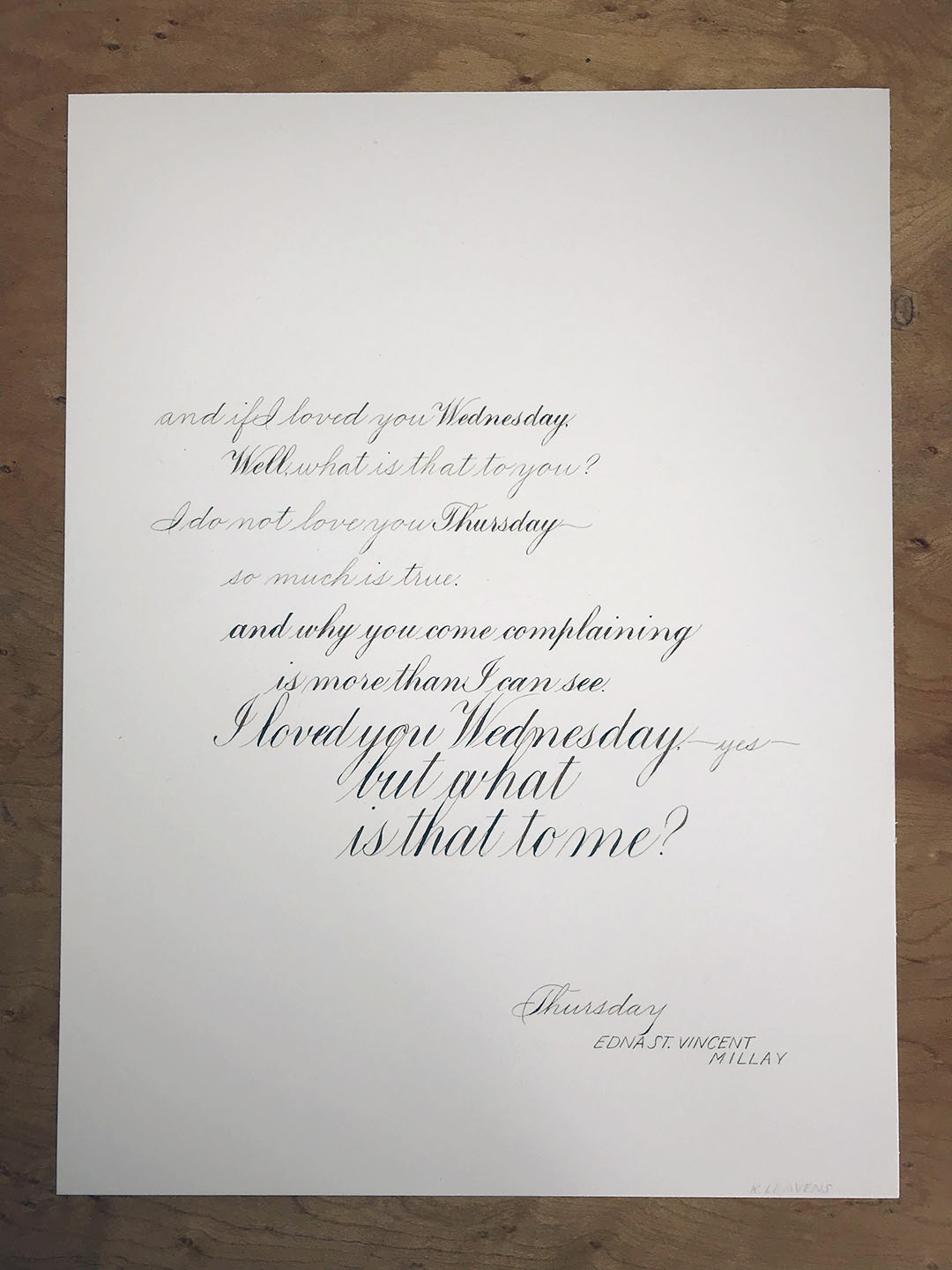 Calligraphic Thursday St. Vincent Millay Poem by Katie Leavens